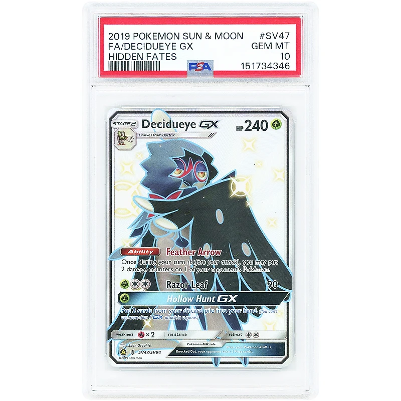 Decidueye GX 2019 Pokemon Hidden Fates Shiny Vault Shiny Holo Rare #SV47 PSA Authenticated 10 Card
