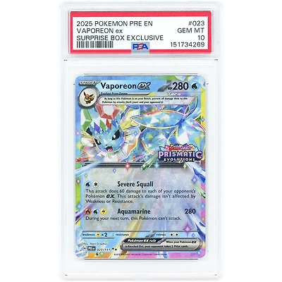 Vaporeon EX 2025 Pokemon Prismatic Evolutions Promo #23 PSA Authenticated 10 Card