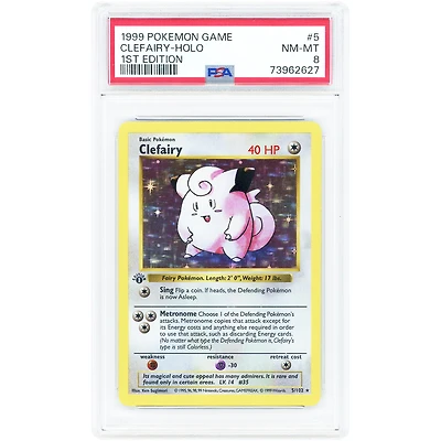Clefairy 1999 Pokemon Base Set 1st Edition Holo Rare #5 PSA Authenticated 8 Card