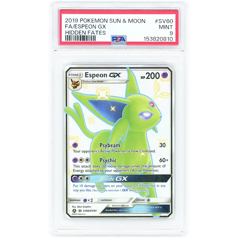 Espeon GX 2019 Pokemon Hidden Fates Shiny Vault Shiny Holo Rare #SV60 PSA Authenticated 9 Card