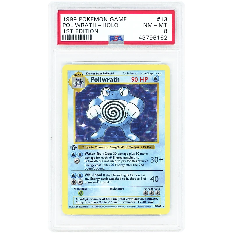 Poliwrath 1999 Pokemon Base Set 1st Edition Holo Rare #13 PSA Authenticated 8 Card