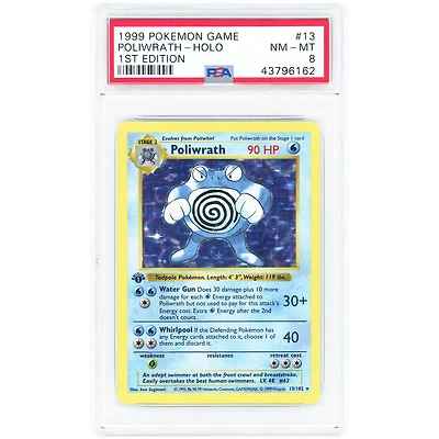 Poliwrath 1999 Pokemon Base Set 1st Edition Holo Rare #13 PSA Authenticated 8 Card