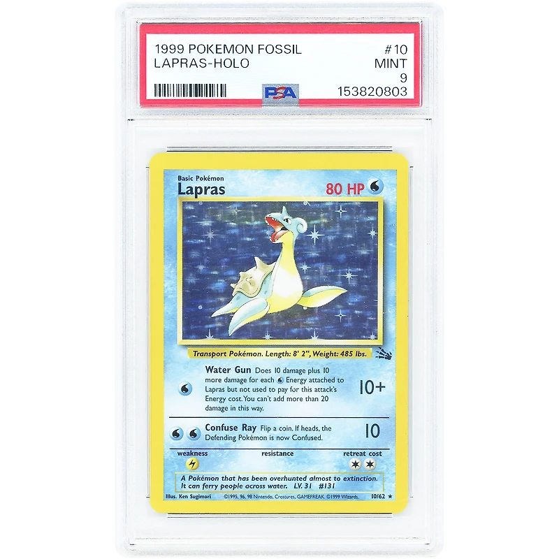 Lapras 1999 Pokemon Fossil Holo Rare #10 PSA Authenticated 9 Card