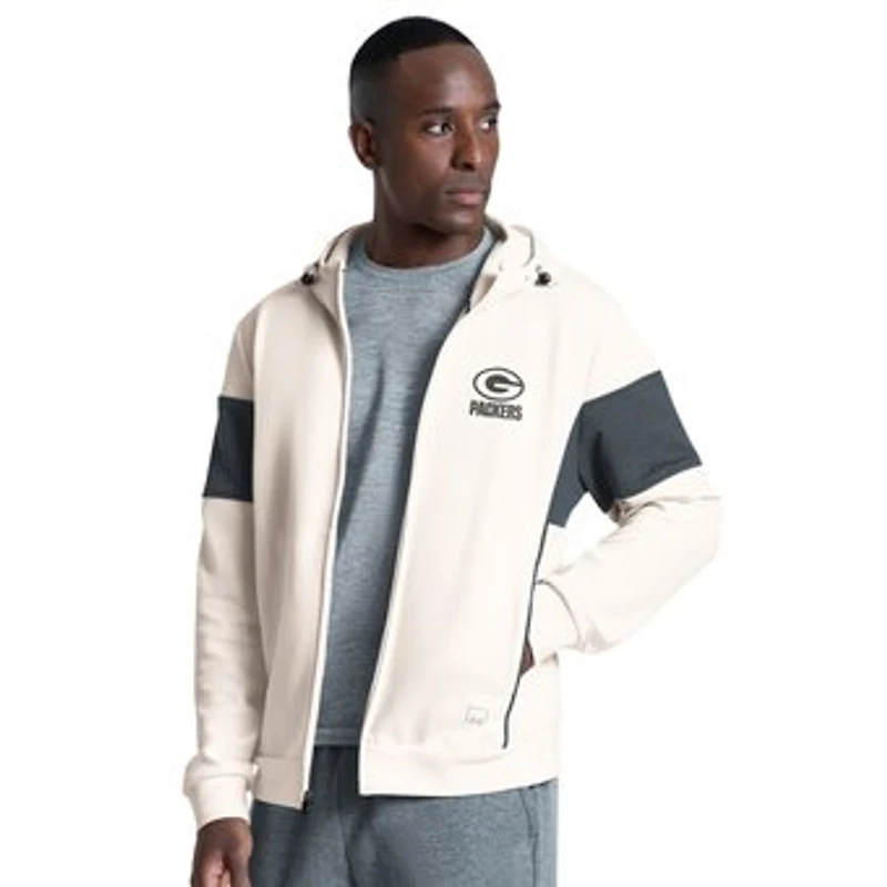 Men's MSX by Michael Strahan Cream Green Bay Packers Competition Full Zip Hoodie
