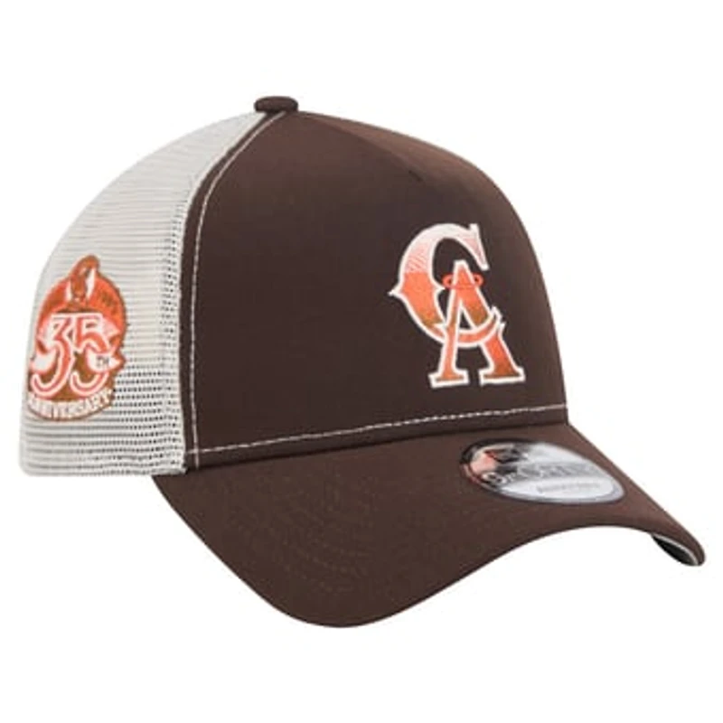 Men's New Era Brown California Angels Pumpkin Spice A-Frame 9FORTY Adjustable Trucker Hat