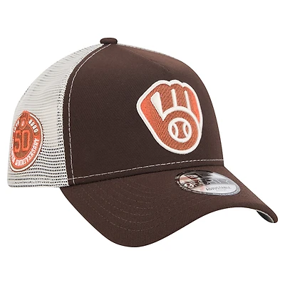 Men's New Era Brown Milwaukee Brewers Pumpkin Spice A-Frame 9FORTY Adjustable Trucker Hat