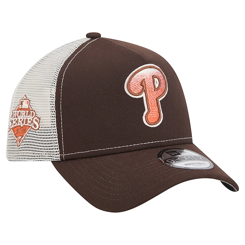 Men's New Era Brown Philadelphia Phillies Pumpkin Spice A-Frame 9FORTY Adjustable Trucker Hat