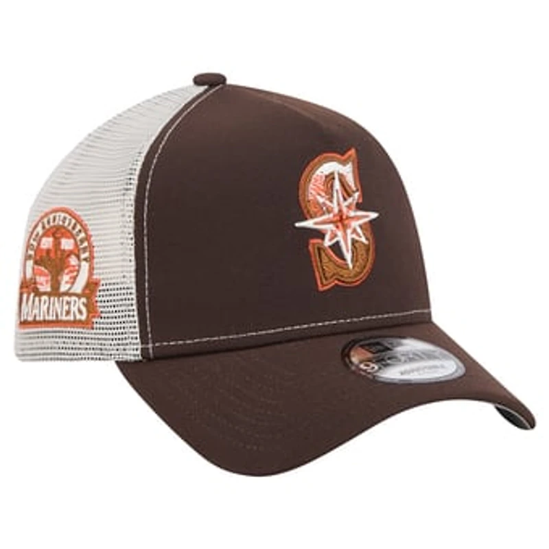 Men's New Era Brown Seattle Mariners Pumpkin Spice A-Frame 9FORTY Adjustable Trucker Hat