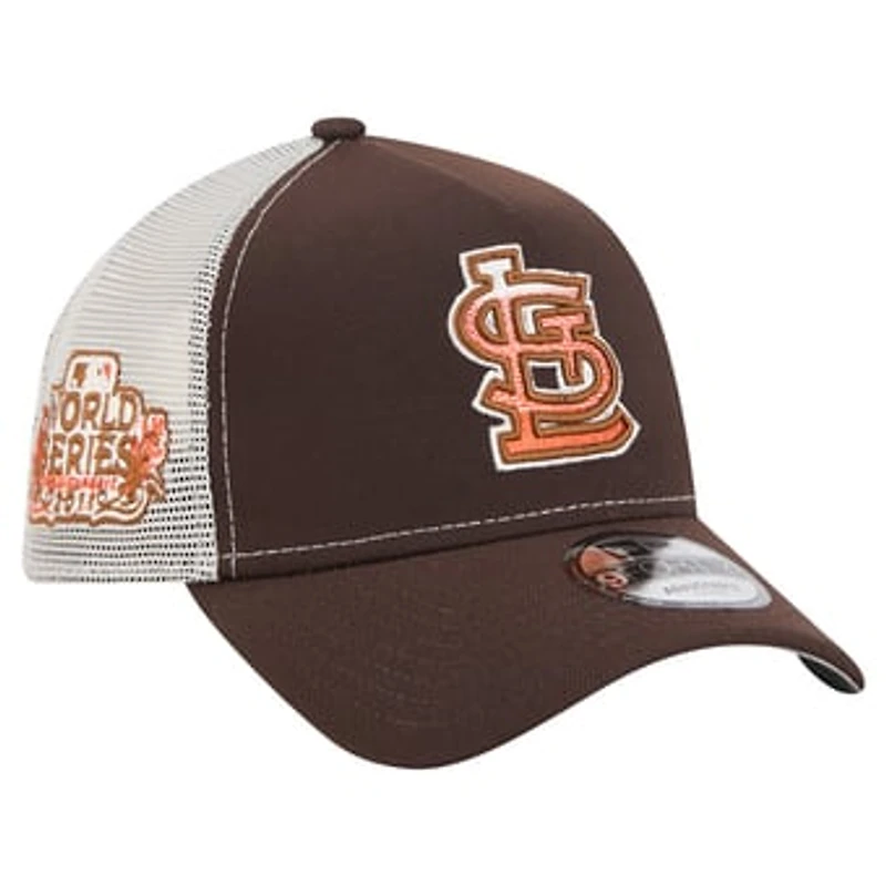 Men's New Era Brown St. Louis Cardinals Pumpkin Spice A-Frame 9FORTY Adjustable Trucker Hat