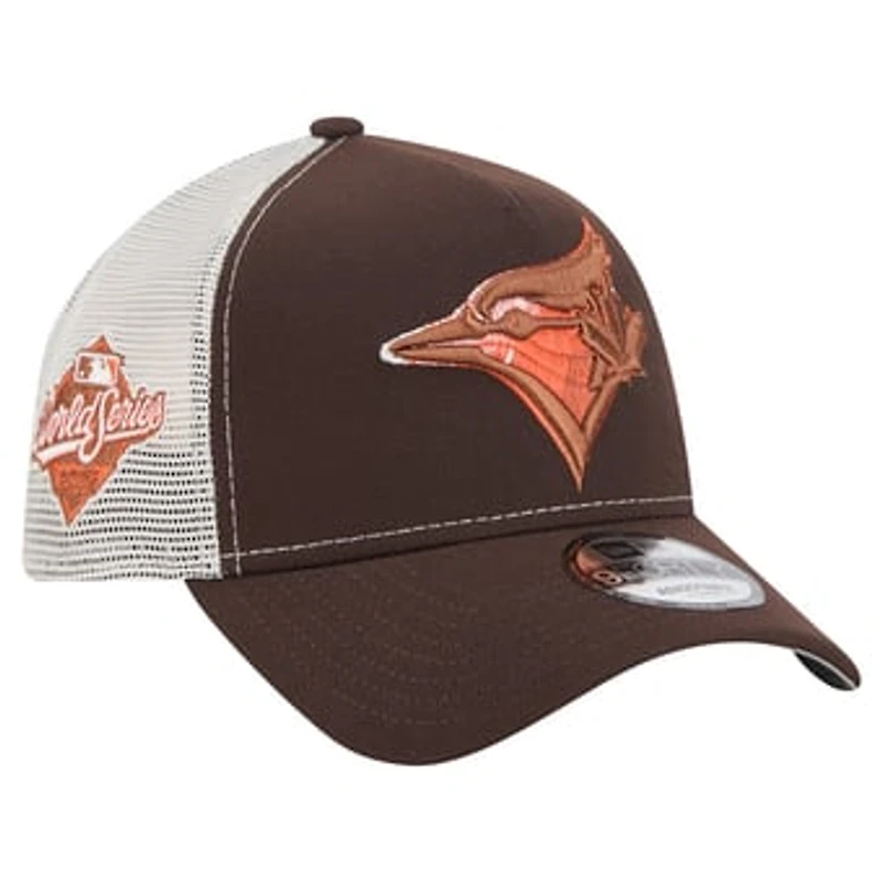 Men's New Era Brown Toronto Blue Jays Pumpkin Spice A-Frame 9FORTY Adjustable Trucker Hat