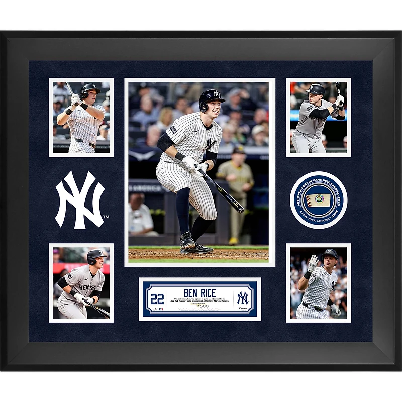 Ben Rice New York Yankees Framed 5-Photo Collage with a Piece of Game-Used Ball - Limited Edition of 500