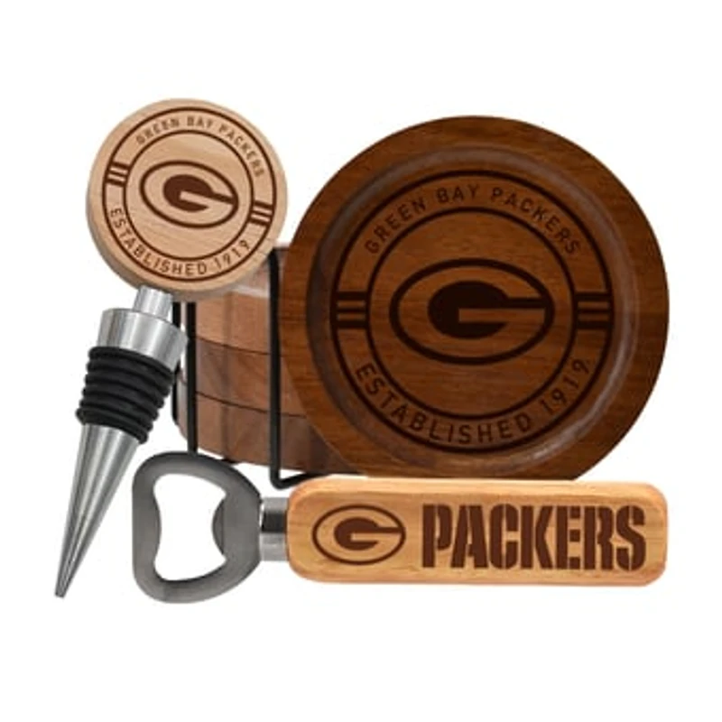 The Memory Company Green Bay Packers Coaster, Bottle Opener & Wine Stopper Set