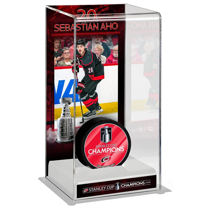 Sebastian Aho Carolina Hurricanes 2026 Stanley Cup Champions Deluxe Tall Logo Hockey Puck Case