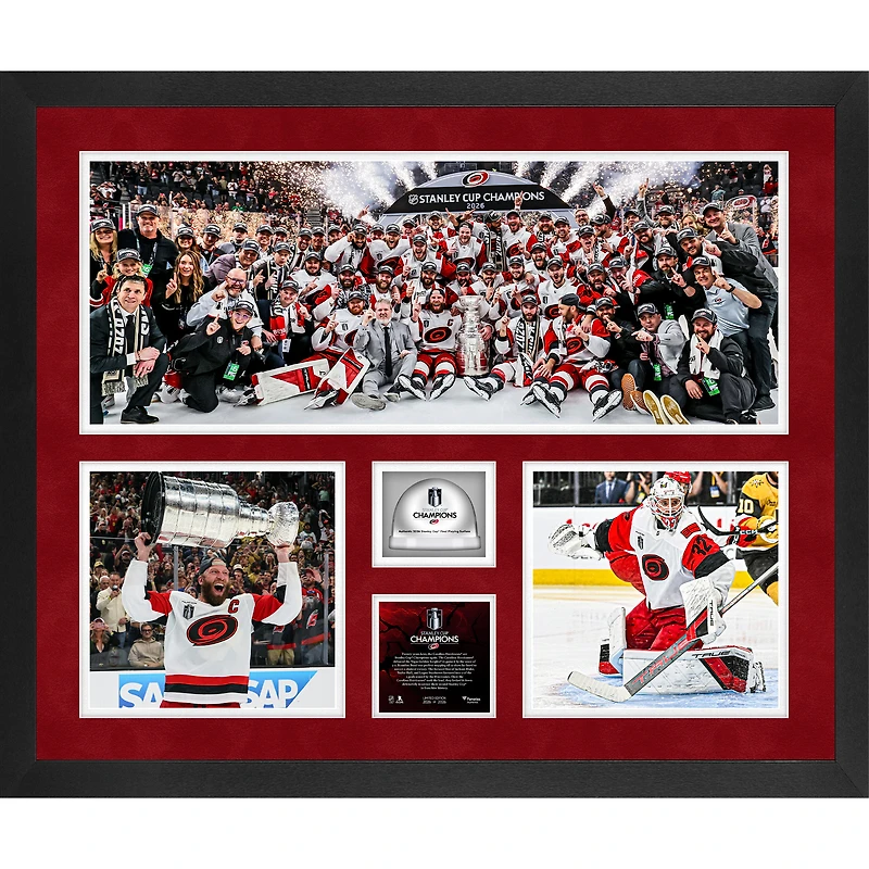 Carolina Hurricanes 2026 Stanley Cup Champions Framed 20'' x 24'' 3-Photograph Collage with Game-Used Ice from the 2026 Stanley Cup Final - Limited Edition of 2026