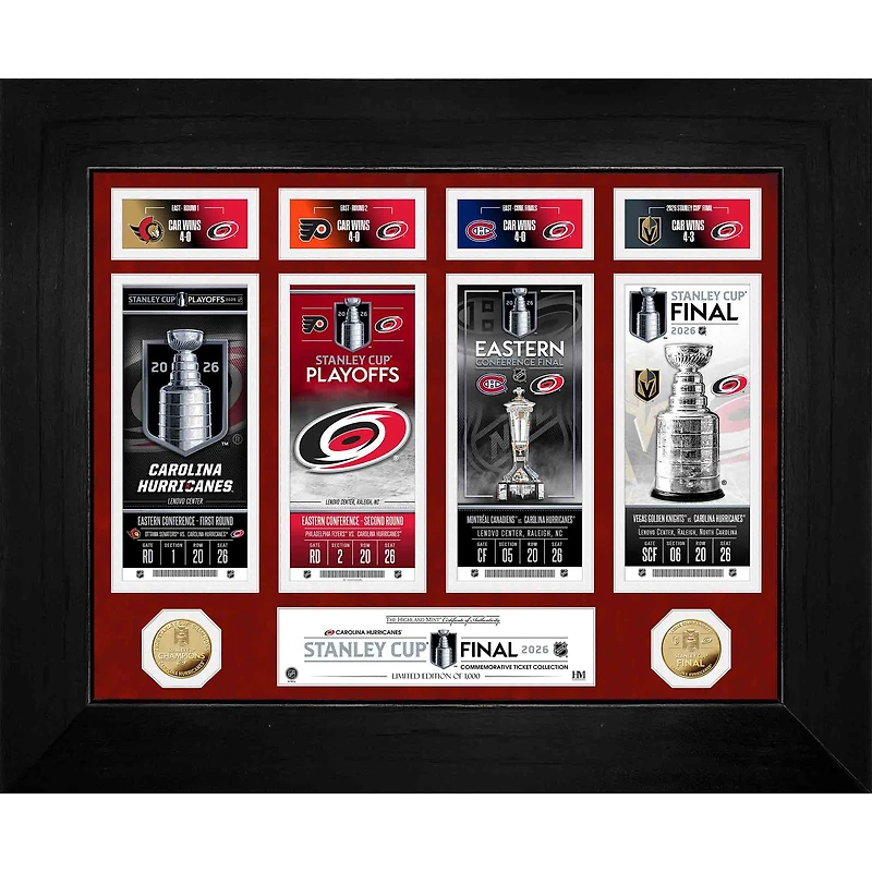 Highland Mint Carolina Hurricanes 2026 Stanley Cup Champions Limited Edition Road to the Stanley Cup Gold Coin Ticket Collection
