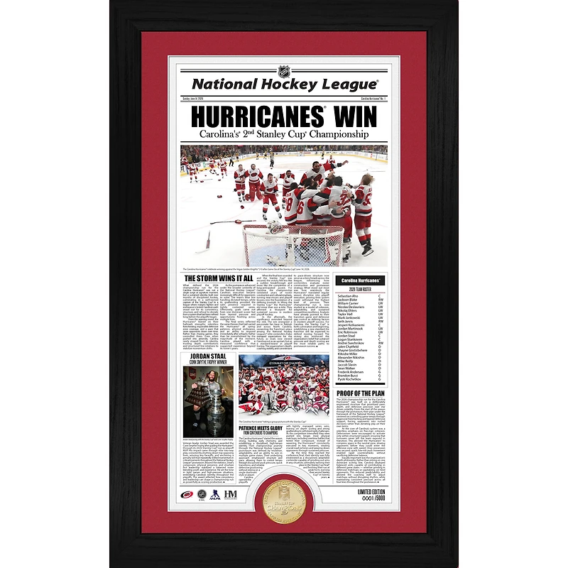 Highland Mint Carolina Hurricanes 2026 Stanley Cup Champions Limited Edition Front Page News Bronze Coin Photo Mint