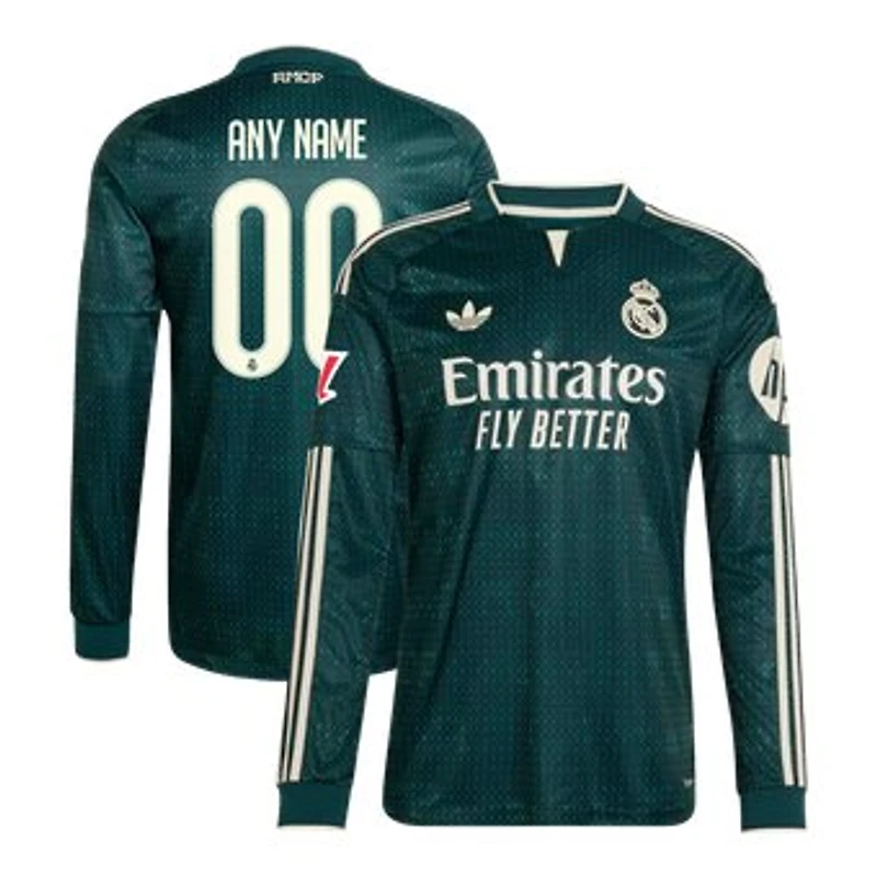 Men's adidas Green Real Madrid 2026/27 Away On-Field Authentic Custom Long Sleeve Jersey