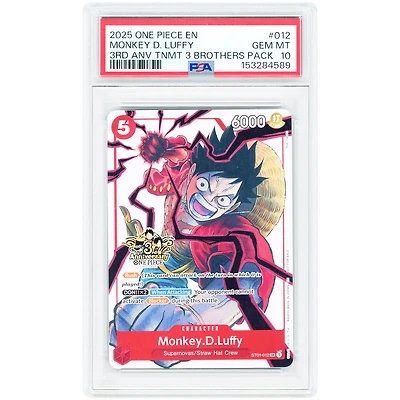 Monkey D. Luffy 2025 One Piece 3rd Anniversary Tournament Brothers Pack #012 PSA Authenticated 10 Card