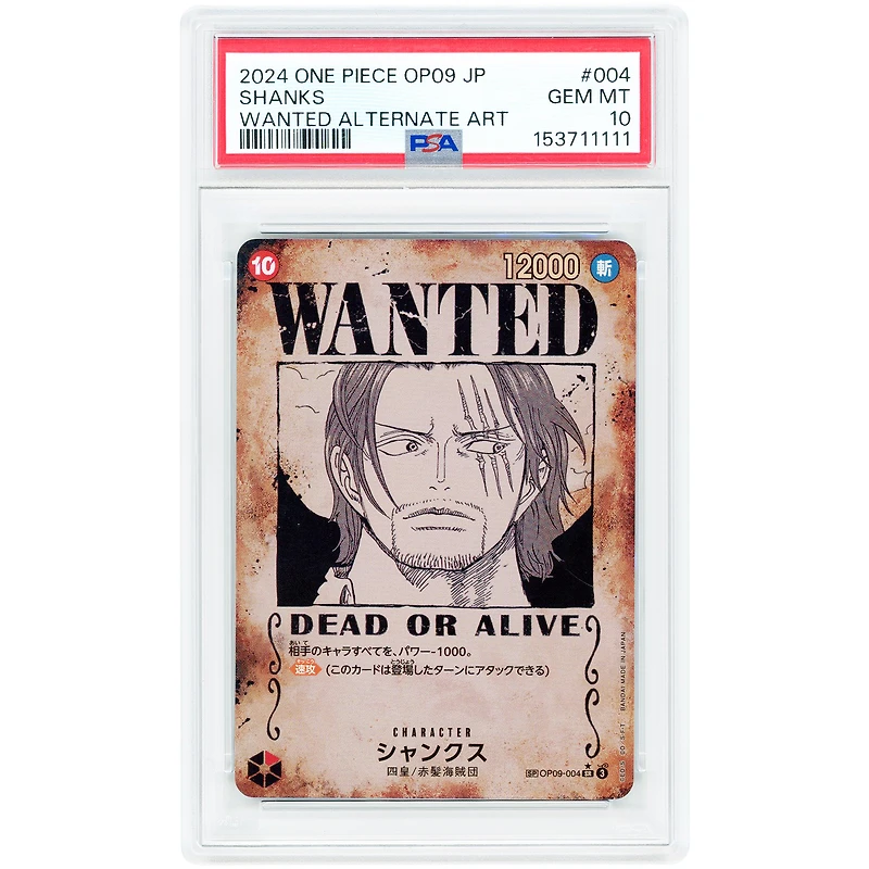 Shanks 2024 One Piece Emperors In The New World Japanese Wanted Alternate Art #004 PSA Authenticated 10 Card
