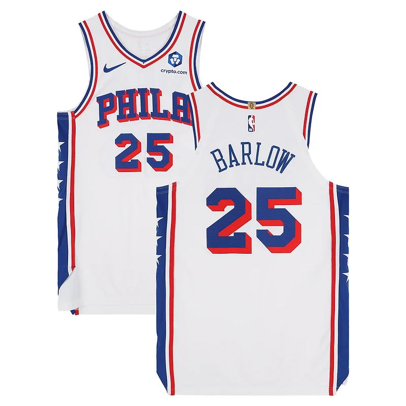 Dominick Barlow Philadelphia 76ers Game-Used #25 White Nike Jersey vs. New York Knicks on May 8, 2026 - Size 48+4