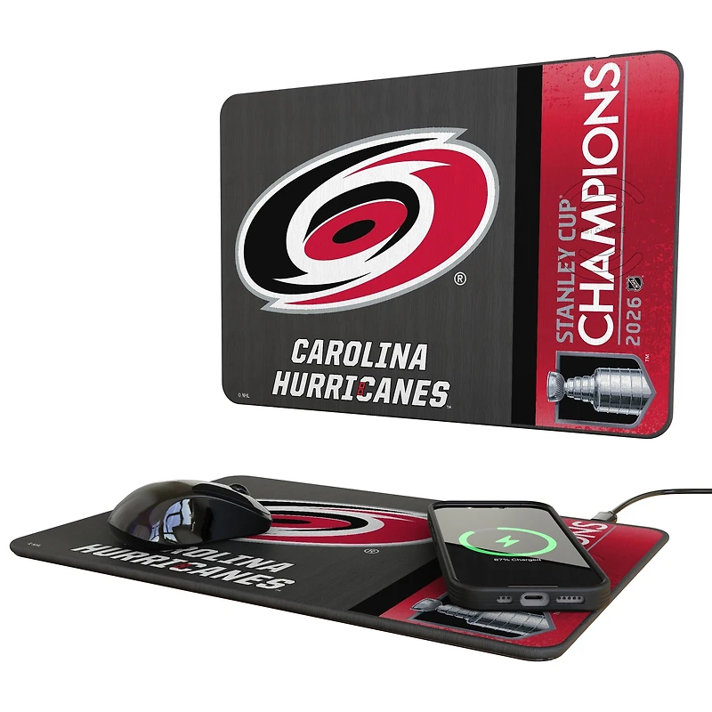 Keyscaper Carolina Hurricanes 2026 Stanley Cup Champions 15W Fast Wireless Charger and Mouse Pad