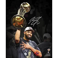 Karl-Anthony Towns New York Knicks Autographed 2026 NBA Finals Champions 16" x 20" Holding Larry O'Brien Trophy Spotlight Photograph