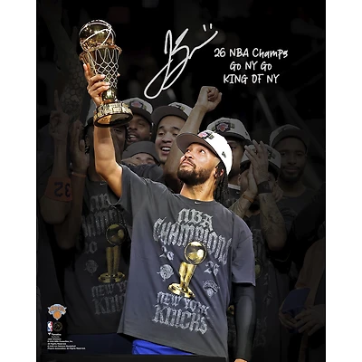 One of One: Jalen Brunson New York Knicks Autographed 16" x 20" 2026 NBA Finals Celebration Photograph with Multiple Inscriptions