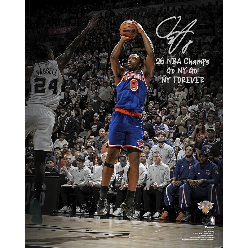 One of One: OG Anunoby New York Knicks Autographed 16" x 20" 2026 NBA Finals Celebration Photograph with Multiple Inscriptions