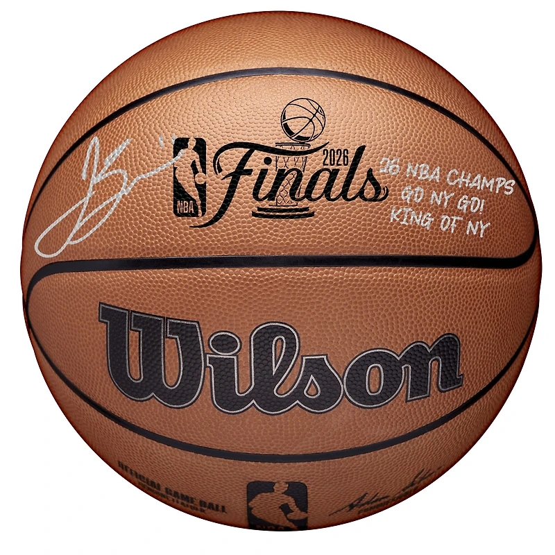 One of One: Jalen Brunson New York Knicks Autographed Wilson 2026 NBA Finals Official Game Logo Basketball with Multiple Inscriptions