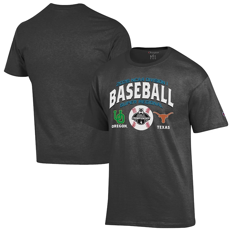 Unisex Champion Gray Texas Longhorns vs. Oregon Ducks 2026 NCAA Baseball Super Regional Matchup T-Shirt