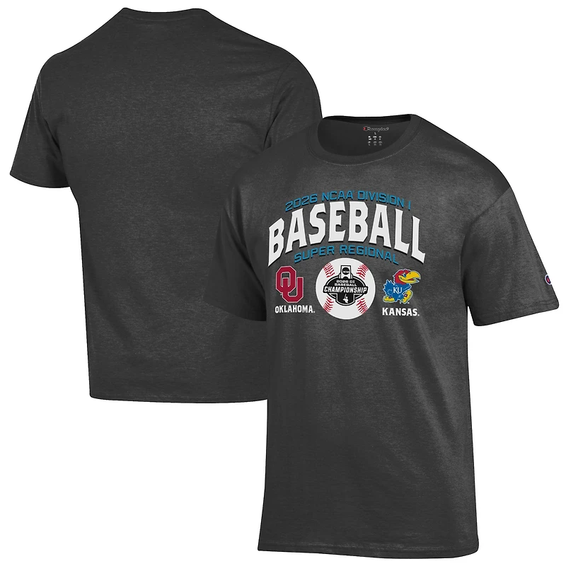 Unisex Champion Gray Oklahoma Sooners vs. Kansas Jayhawks 2026 NCAA Baseball Super Regional Matchup T-Shirt