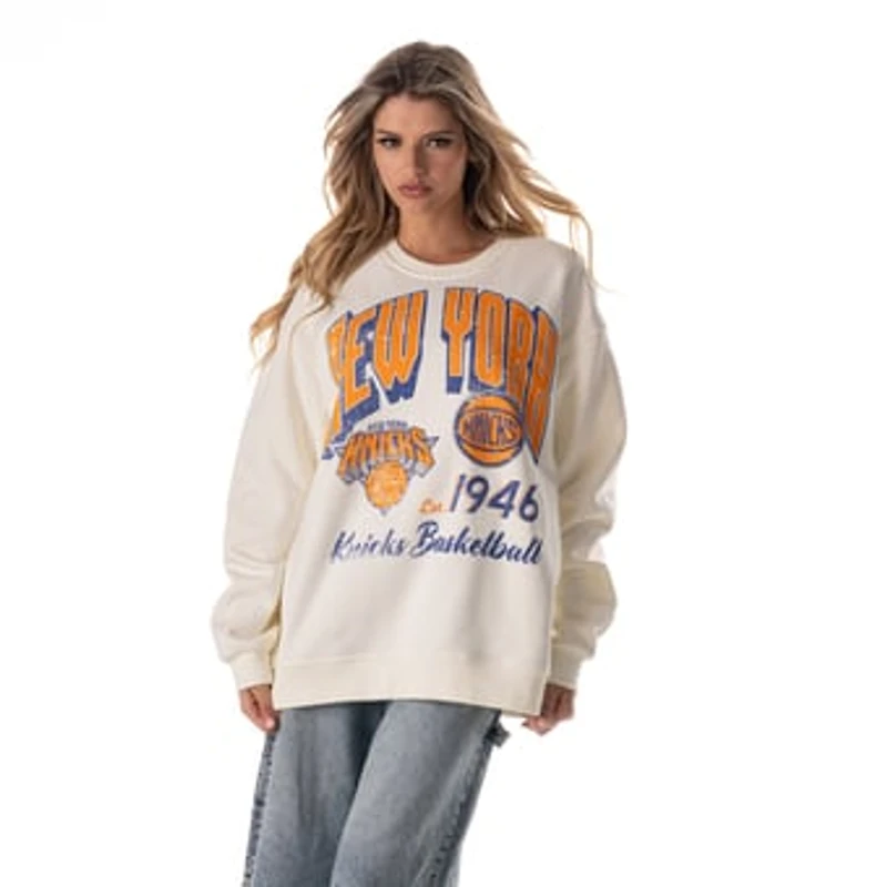 Women's The Wild Collective  Cream New York Knicks Oversized Graphic Sweatshirt