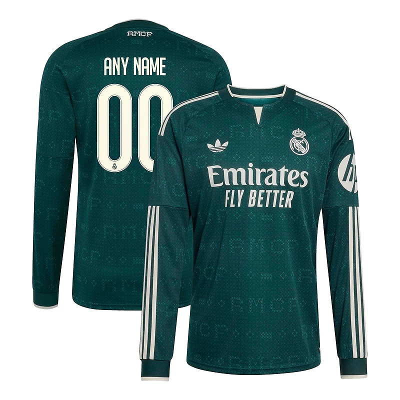 Men's adidas Green Real Madrid 2026/27 Away Replica Custom Long Sleeve Jersey
