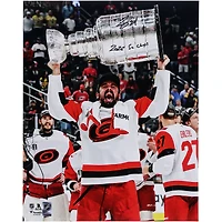 Seth Jarvis Carolina Hurricanes Autographed 2026 Stanley Cup Champions 16" x 20" Raising Cup Photograph with "2026 SC Champs" Inscription