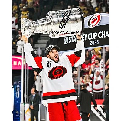 Logan Stankoven Carolina Hurricanes Autographed 2026 Stanley Cup Champions 16" x 20" Raising Cup Photograph with "2026 SC Champs" Inscription