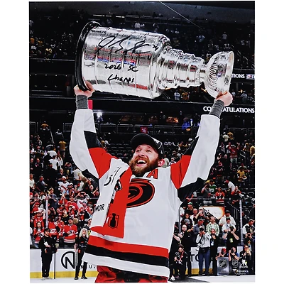 Jaccob Slavin Carolina Hurricanes Autographed 2026 Stanley Cup Champions 16" x 20" Raising Cup Photograph with "2026 SC Champs" Inscription