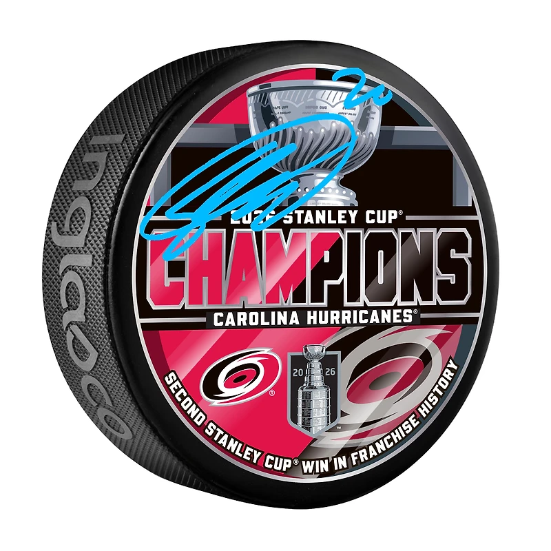 Sebastian Aho Carolina Hurricanes Autographed 2026 Stanley Cup Champions Hockey Puck