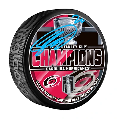 Sebastian Aho Carolina Hurricanes Autographed 2026 Stanley Cup Champions Hockey Puck