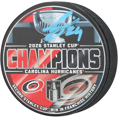 Seth Jarvis Carolina Hurricanes Autographed 2026 Stanley Cup Champions Hockey Puck