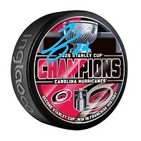 Seth Jarvis Carolina Hurricanes Autographed 2026 Stanley Cup Champions Hockey Puck