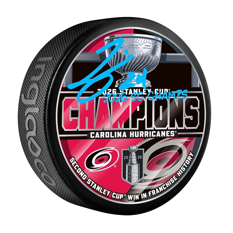Seth Jarvis Carolina Hurricanes Autographed 2026 Stanley Cup Champions Hockey Puck with "2026 SC Champs" Inscription