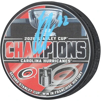 Logan Stankoven Carolina Hurricanes Autographed 2026 Stanley Cup Champions Hockey Puck