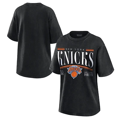Women's WEAR by Erin Andrews Black New York Knicks Washed Vintage T-Shirt