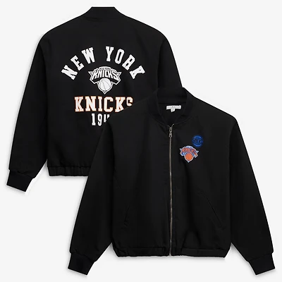 Women's WEAR by Erin Andrews Black New York Knicks Denim Full-Zip Bomber Jacket