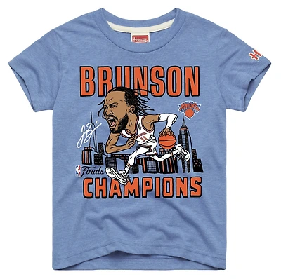 Youth Homage Jalen Brunson Blue New York Knicks 2026 NBA Finals Champions Signature Tri-Blend T-Shirt