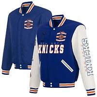 Men's JH Design Blue/White New York Knicks 2026 NBA Finals Champions Reversible Full-Snap Varsity Jacket