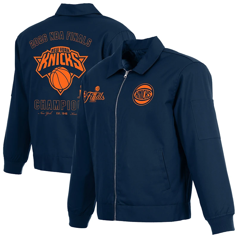 Men's JH Design Navy New York Knicks 2026 NBA Finals Champions Cotton Twill Full-Zip Workwear Jacket