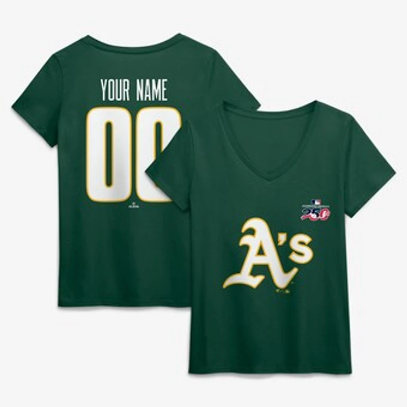 Women's Green Athletics Celebrating America's 250th Personalized Name & Number V-Neck T-Shirt