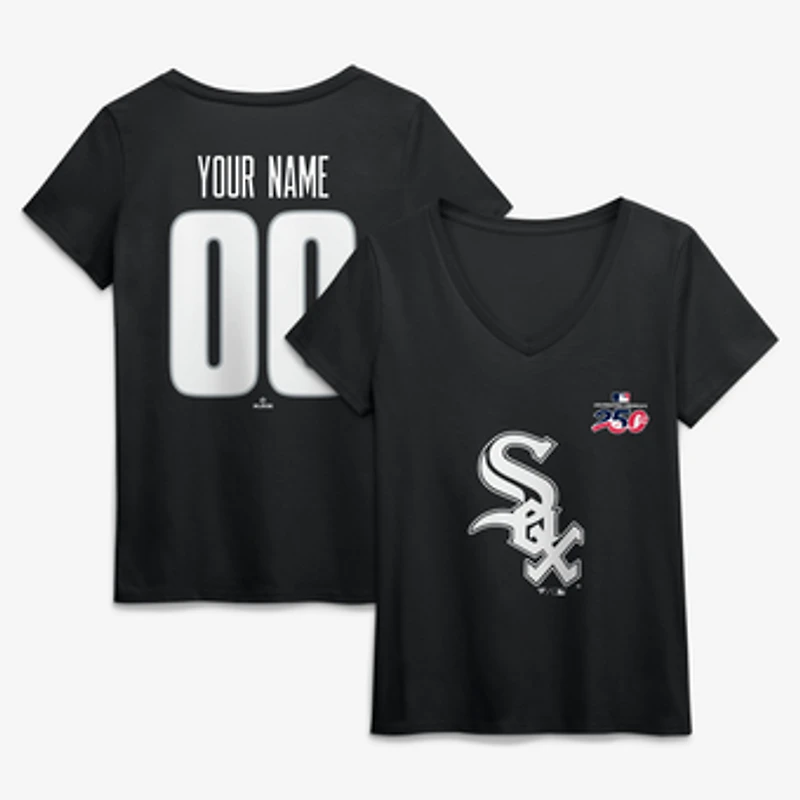 Women's Black Chicago White Sox Celebrating America's 250th Personalized Name & Number V-Neck T-Shirt