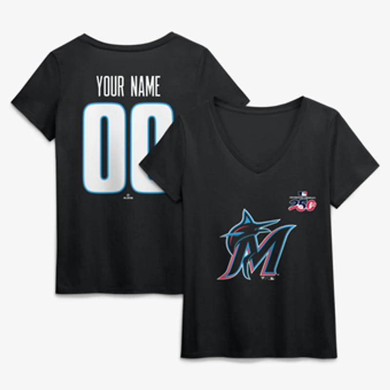 Women's Black Miami Marlins Celebrating America's 250th Personalized Name & Number V-Neck T-Shirt